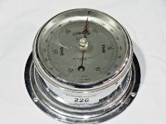 A Sestriel Captain M Watts Limited chromium plated barometer, cylindrical, 13cm diameter