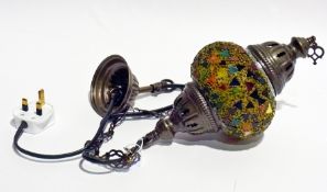 Turkish metal and mosaic type glass hanging lamp converted to electricity