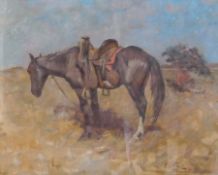 Oil on canvas laid down on board
Sir George Pirie PRSA (1863-1946)
"Cowboy Nooning", late 19th