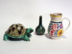 David Sharp Rye pottery, Crown Ducal mottled green bottle vase and Poole pottery floral jug