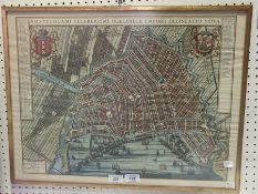 Reproduction colour print of Amsterdam, framed, 42cm x 58cm