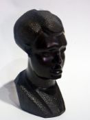 African carved hardwood bust of male head, possibly Benin, 32cm high