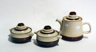 A quantity of Denby stoneware including dinner service items, covered tureens, egg cups, teapot, all