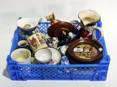 19th century pottery cow creamer, two pot lids and other ceramics