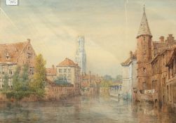 Watercolour drawing
Continental city river scene, 26cm x 36cm