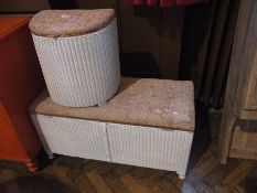 Lloyd Loom white painted upholstered ottoman and linen basket (2)