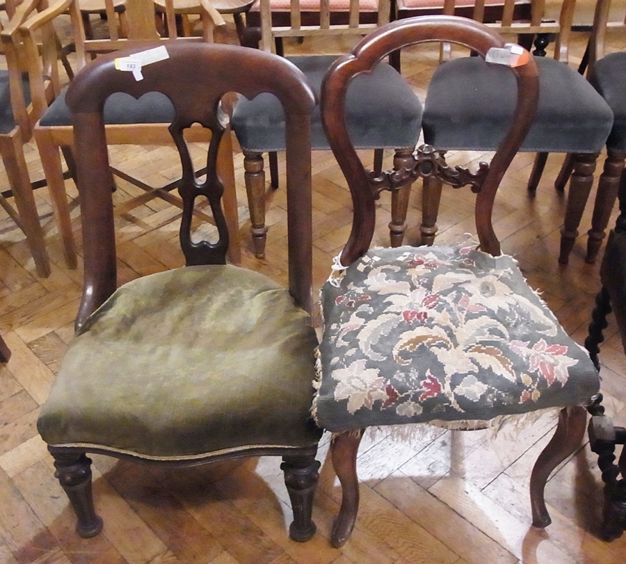 Victorian mahogany library chair with curved back, pierced central splat, stuffover seat, on