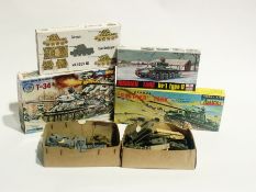 Boxed Airfix and Matchbox scale models of tanks and armoured vehicles, etc.