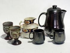 A quantity of Prinknash coffee cups and saucers, Studio stoneware goblets and early 20th century tea