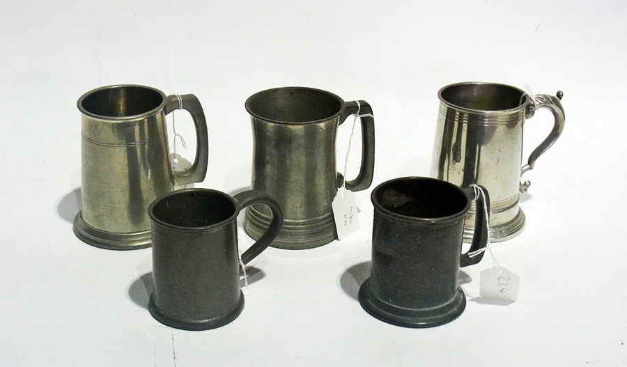 A Victorian pewter ale mug and seven others (1 box)