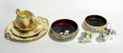 Four pieces Royal Winton "Old English Markets" pattern china, two Poole pottery dishes one with