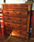 Victorian mahogany chest of five drawers, flush fitting frieze drawer above four drawers with turned