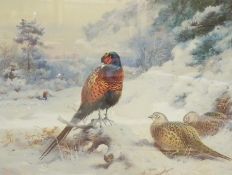 Limited edition colour print
After Archibald Horburn (b.1922)
Pheasants in snowy landscape, No.249/