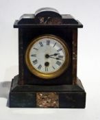 Victorian black slate cased mantel clock with enamel dial, on a plinth base, height 25cm