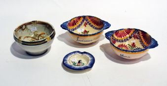 Two Quimper pottery two-handled bowls and two other Quimper items