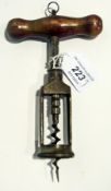 A wooden-handled corkscrew