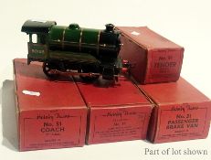 Hornby '0' gauge type 51 tin plate loco together with boxed rolling stock and three sections of