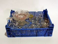 Quantity custard cups, pressed glass bowl and other glass items