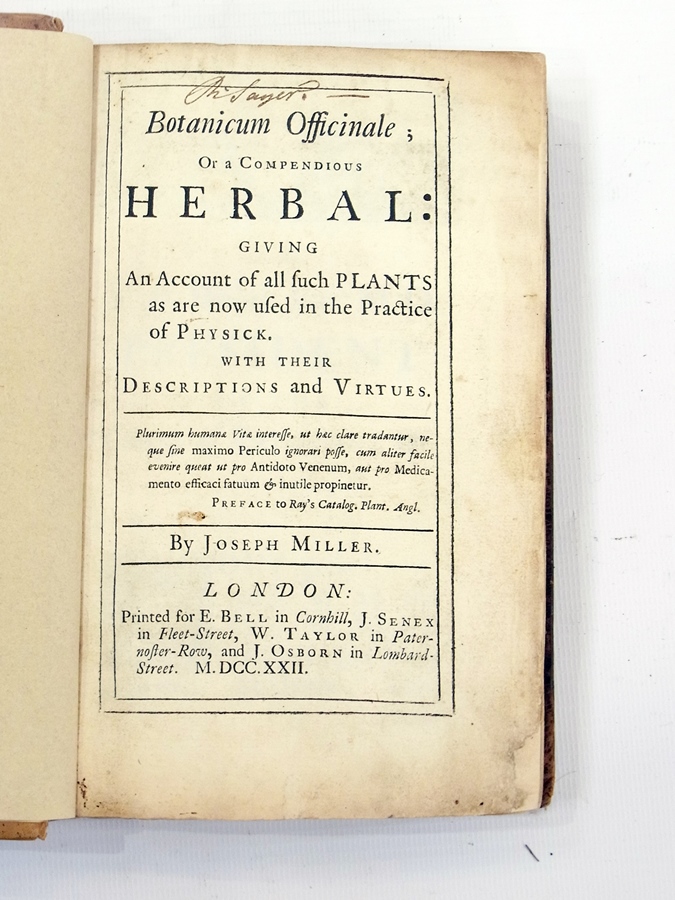 Miller, Joseph 
"Botanicum Officinale or a Compendious Herbal: giving an account of all such - Image 3 of 10