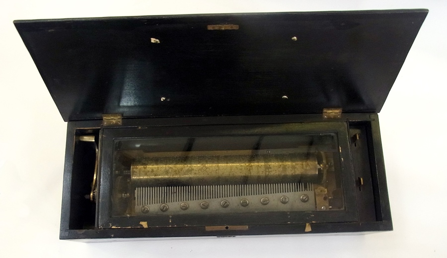 A late 19th century/early 20th century cylinder musical box, having 33cm brass cylinder and steel - Image 3 of 3