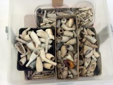 A large quantity of assorted clay pipes (3 boxes) and two reference books:- "Clay Tobacco Pipes" and