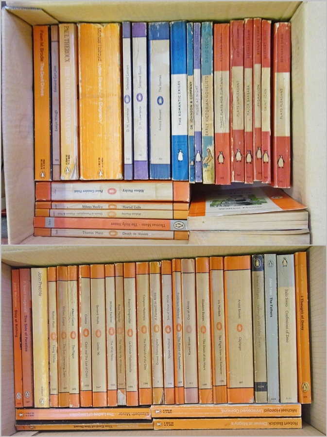 A quantity of Penguin books including copy number 1 "Arial" and copy number 3 "Poets Pub" (2 boxes)