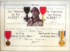 WW I certificate of honourable discharge named to Pte. Webster, a collection of French framed