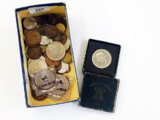 A quantity of miscellaneous coins to include:- one pennies, Festival of Britain 1951 crown,