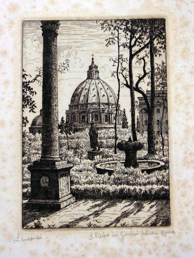 Original  etching
Lorenzio Laurenzi (1878-1946) 
"San Pietro ... Giardine Vaticani, Roma", and - Image 2 of 3