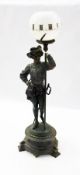 A spelter knight "Fairy" clock (hand missing) (af), 51cm high    Condition Report  Please contact