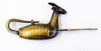 A 19th century Middle-Eastern brass antelope-pattern padlock, 20cm long   Condition Report  Please