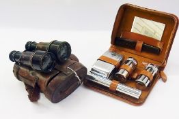 WWI binoculars, L.Petit, Paris, in fitted leather case marked "Moltic Leather Goods 1917" to lid and