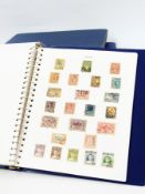 One blue and one white stamp albums, Canada, India, Africa, Spain, Thailand, Russia, two blue