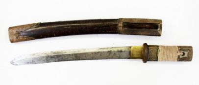 Early 20th century Japanese Kanto short sword with bronze mounts and a lacquer scabbard    Condition