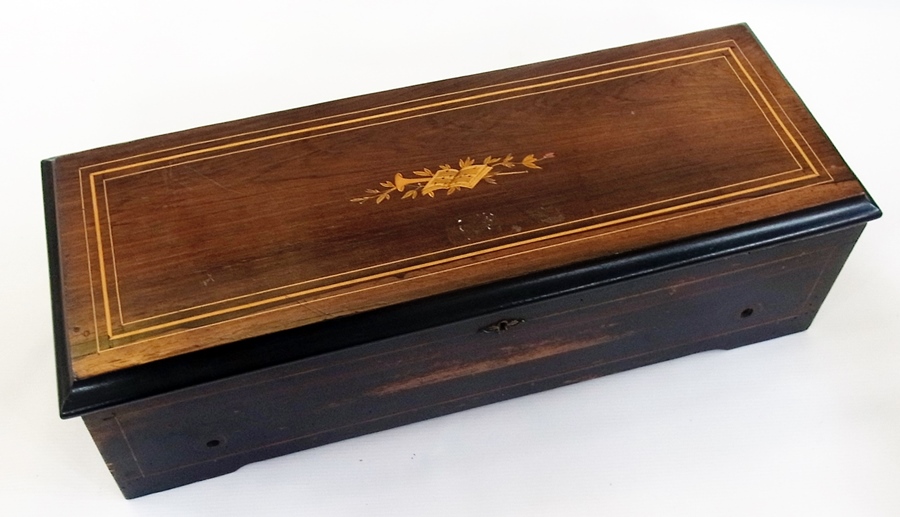 A late 19th century/early 20th century cylinder musical box, having 33cm brass cylinder and steel - Image 2 of 3