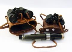 A pair of Aquilus 8x25 binoculars in leather case, a pair of Glory 7x50 binoculars in case (case af)