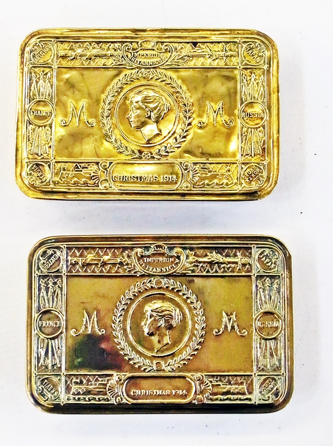 Two WW I Princess Mary Christmas gift tins, one with contents (2)    Live Bidding:  Please contact