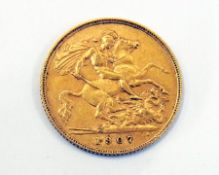 Half-sovereign dated 1907 along with a farthing dated 1942    Condition Report  Please contact the