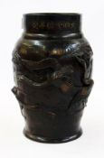 Late 19th/early 20th century Japanese bronze vase, shouldered ovoid and decorated in relief with