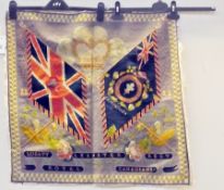 A WW I British Leinster Regiment (Royal Canadians) tapestry, decorated with flags, roses, crown,