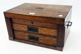 An oak canteen (minus flatware) with lift-up lid and drawers   Condition Report  Please contact
