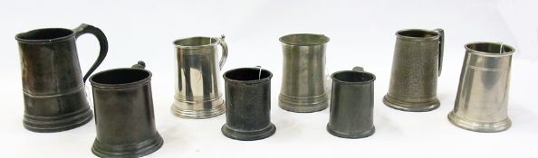 Victorian pewter ale mug and seven others