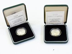 Silver proof £2 coin, 1995 (2), uncirculated in case of issue    Live Bidding:  Please contact the