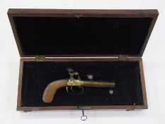 19th century percussion cap pistol with mahogany box    Condition Report  Please contact the