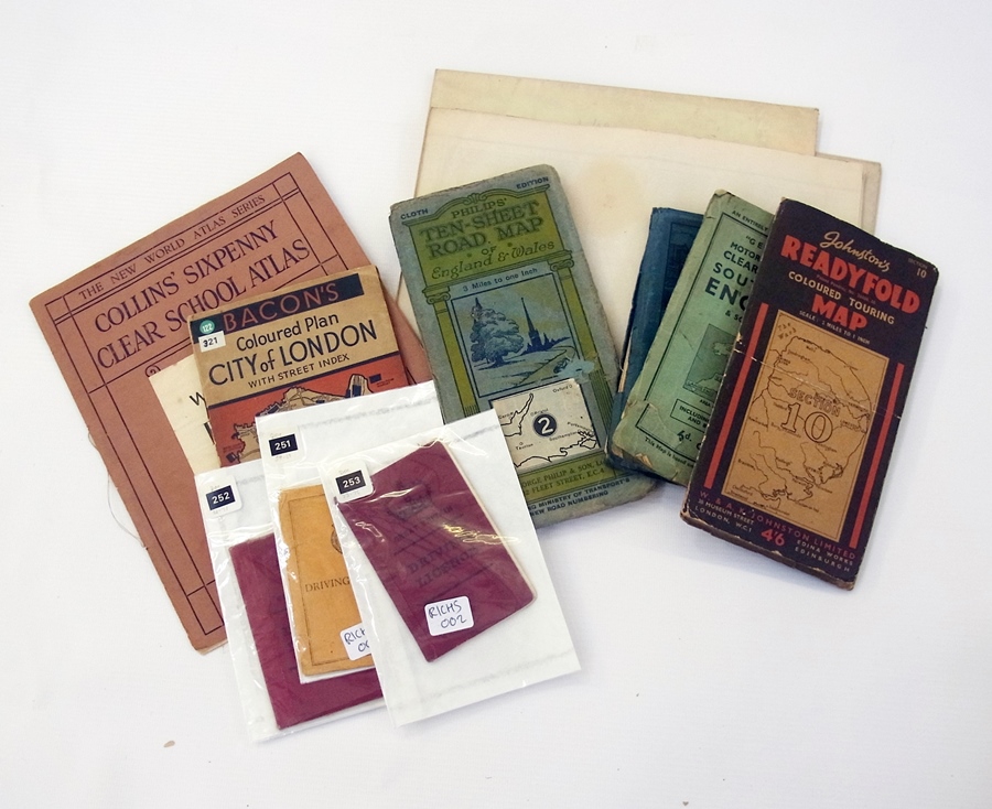 A quantity of folding maps, driving licences, bone cheroot holder and other ephemera    Condition - Image 2 of 2