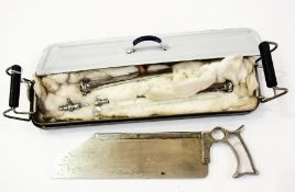Mid 20th century amputation equipment, saw, Allen & Hanbury's chisels etc in chrome and enamel