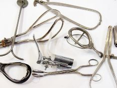 Quantity mid 20th century gynaecological equipment to include forceps, speculums, measuring