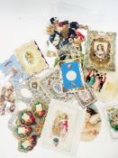 A quantity of Victorian and other valentines, postcards, scrap cards, four fan shaped cards,