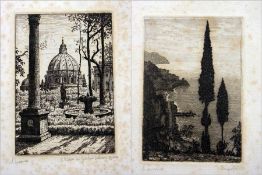 Original  etching
Lorenzio Laurenzi (1878-1946) 
"San Pietro ... Giardine Vaticani, Roma", and