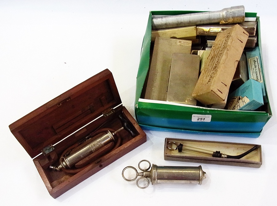 Quantity mid 20th century syringes etc in Arnold and Sons mahogany case, hypodermic needles, blood - Image 2 of 2